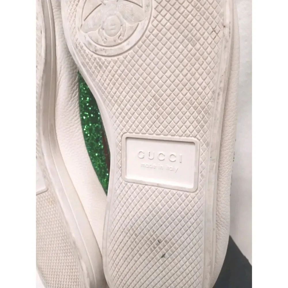 RARE Gucci Falacer Glitter Sneakers Men Sz 7 White Leather Green Red SPARKLE